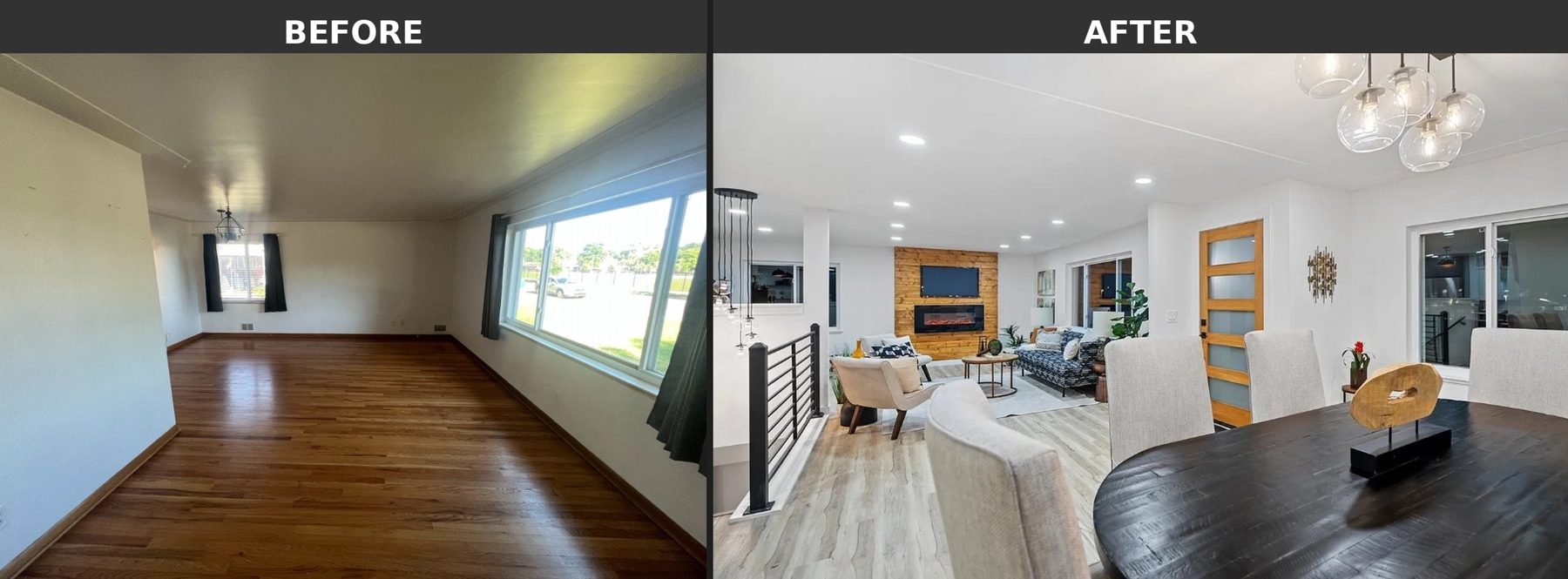 Living Room — before and after