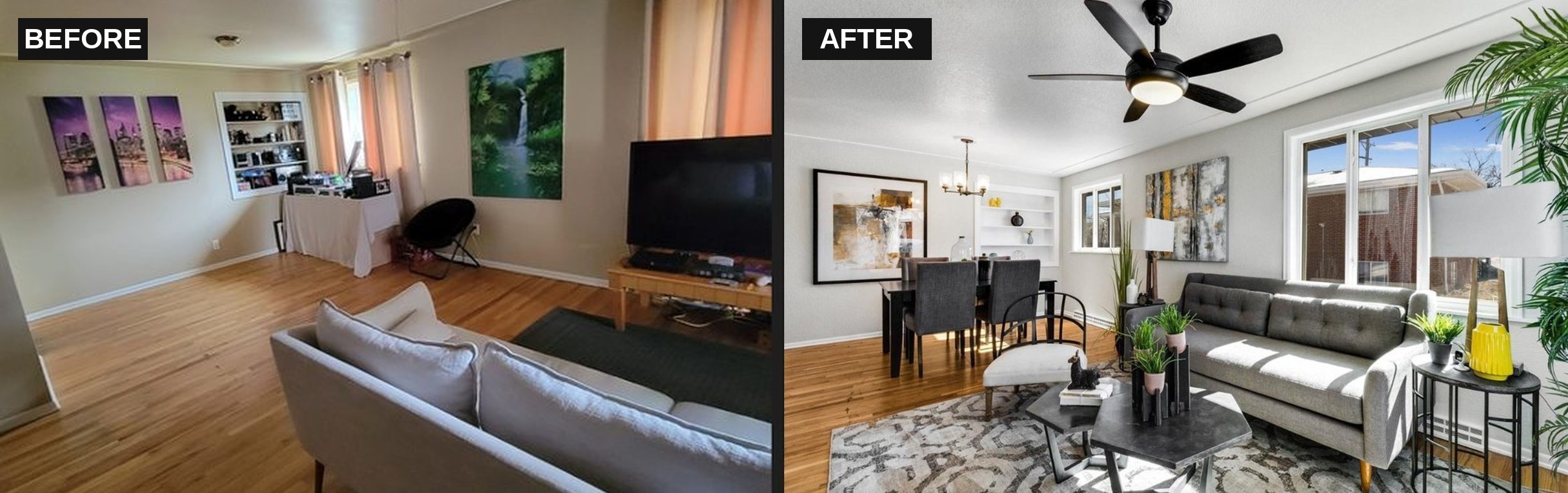 Open Concept Living & Dining — before and after